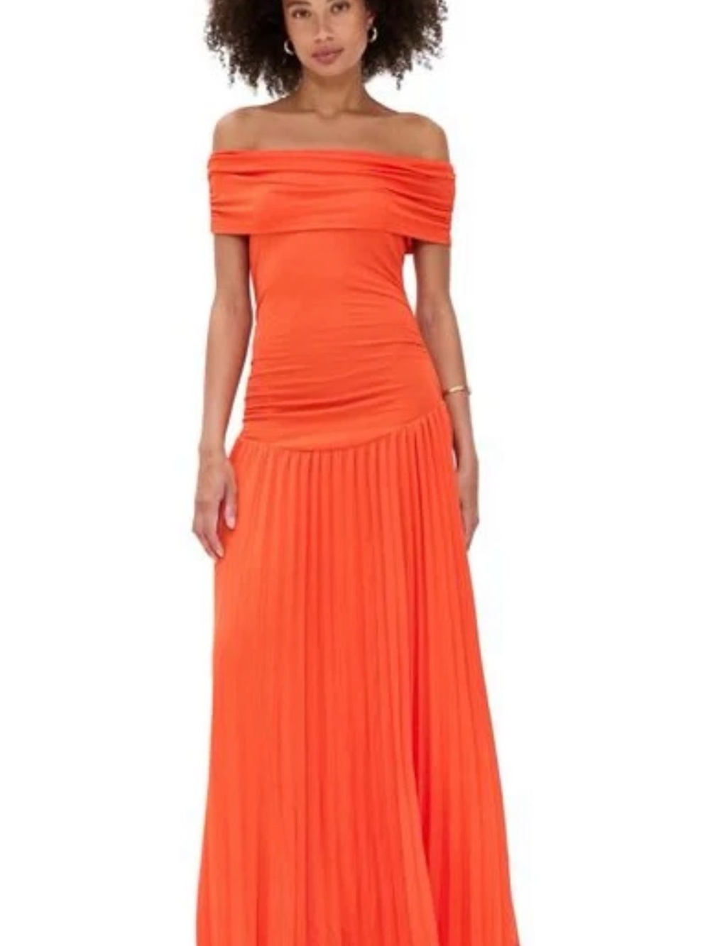 Lioness One-Shoulder Pleated Maxi Dress in Orange